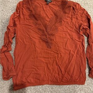 Free People Rust Lace V-Neck Blouse